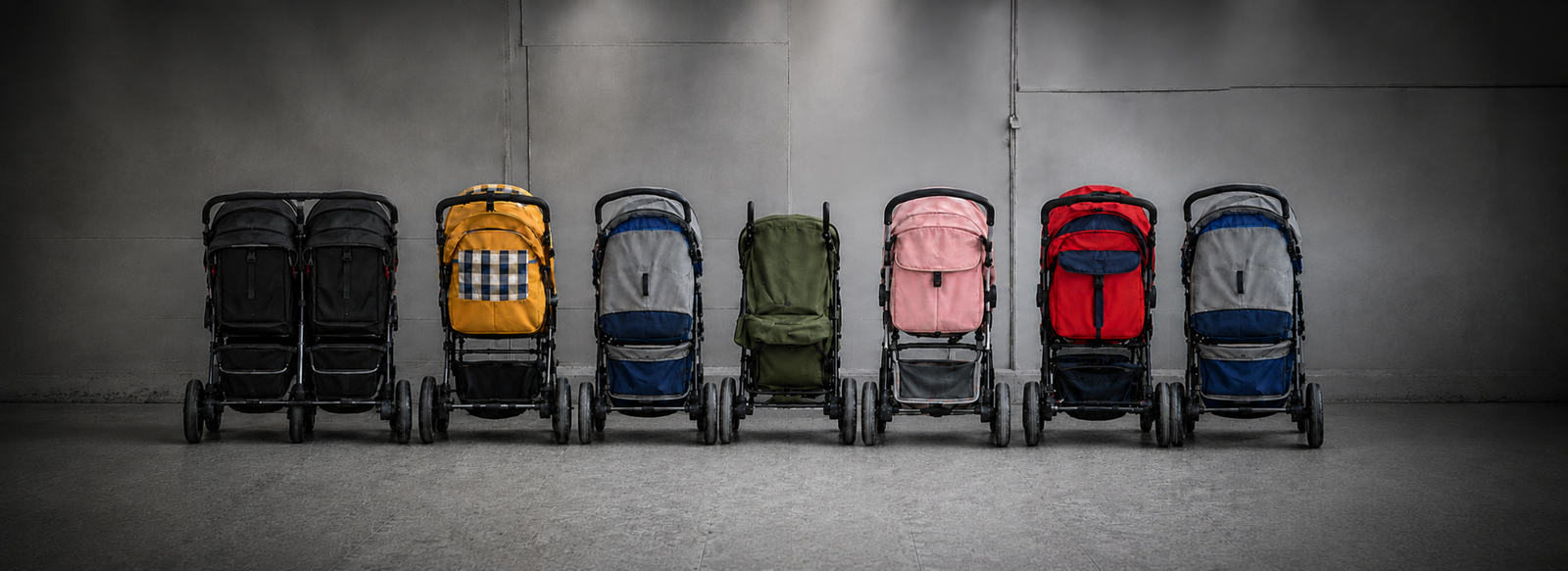 Seis carriolas para bebé de distintos modelos y colores